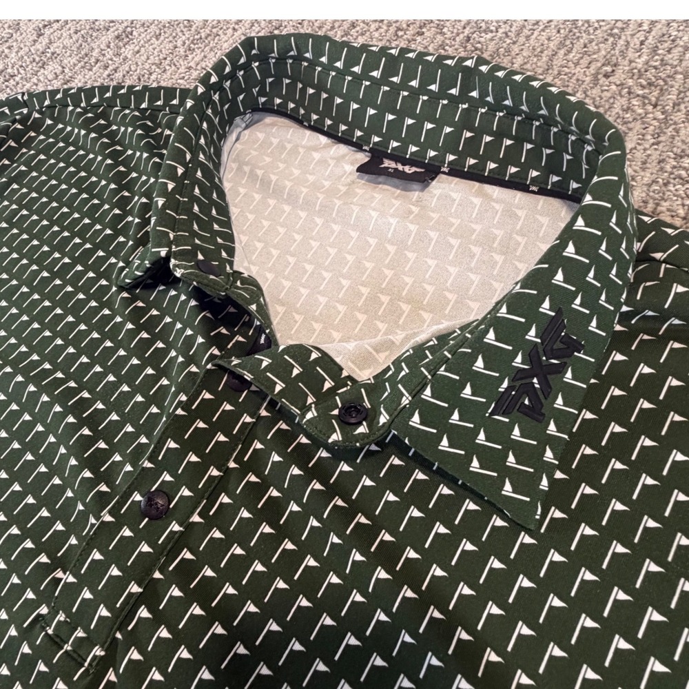 PXG Golf Polo Men XL Green Flag Print Short Sleeve Athletic Shirt MT24ATP1-03C